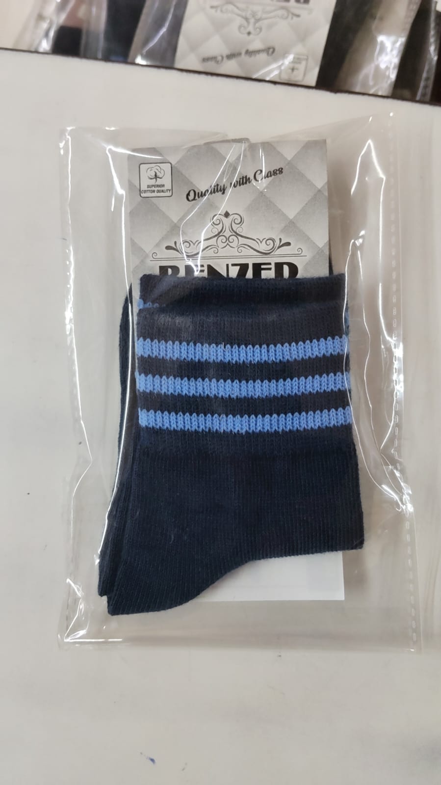 5 216 NAVY SOCKS 3 SKY PATTI  IN ELASTIC LYCRA