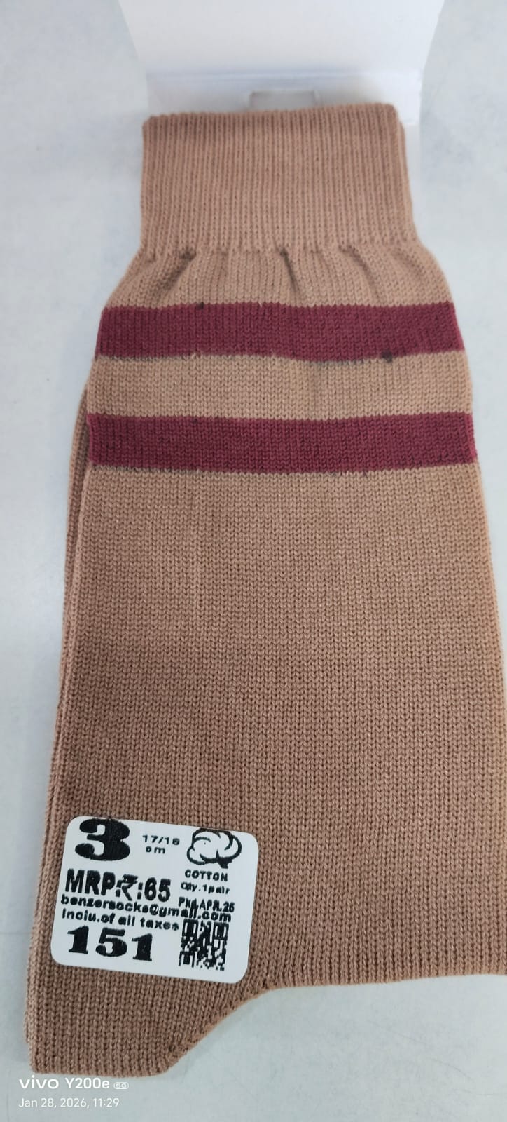 5 311 DARK BISCUIT SOCKS  2 MAROON PATTA