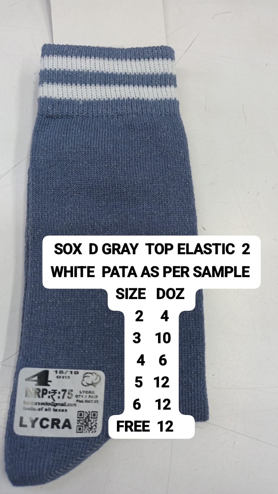 D.GREY SOCKS 2 WHITE PATTI IN ELASTIC